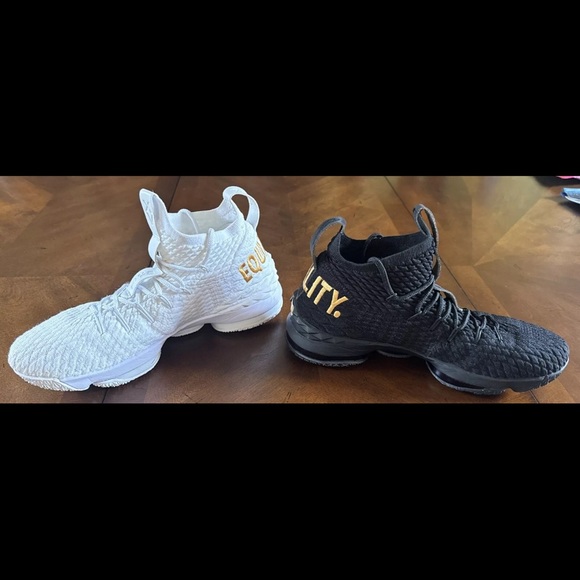 LEBRON EQUALITY BLACK WHITE CUSTOM MADE FROM THE LEBROM 15 MEN SZ 10 - Picture 3 of 15